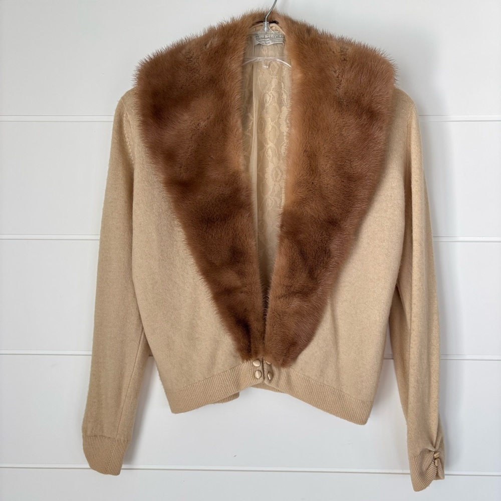 Vintage Bernard Altmann Cashmere Cardigan with Fur Collar Women's